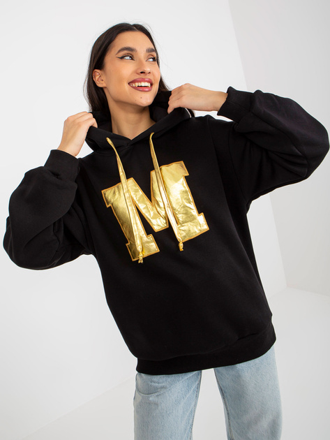 Hurtownia Czarna damska bluza z kapturem z literą M