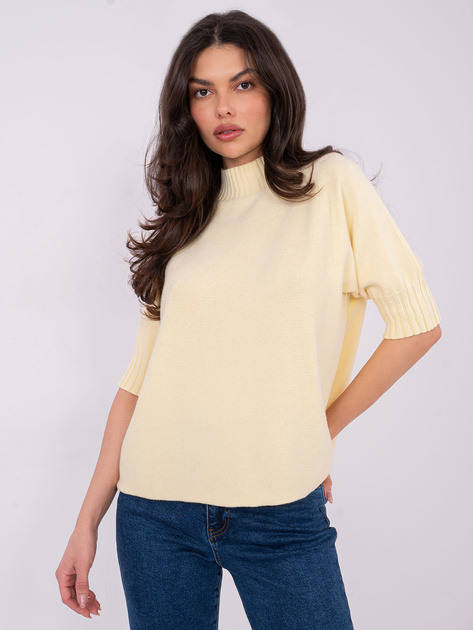 Jasnożółty damski sweter z krótkim rękawem