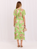 Beige-grüne Midi-Kleid One Size mit Falten.
