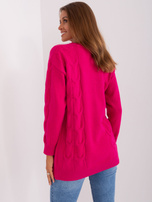 Hurt Fuksjowy damski sweter rozpinany z warkoczami