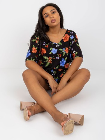 Hurtownia Czarno-niebieska mini sukienka plus size z wiskozy