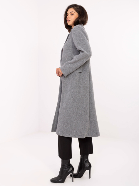 Szary długi płaszcz z kieszeniami