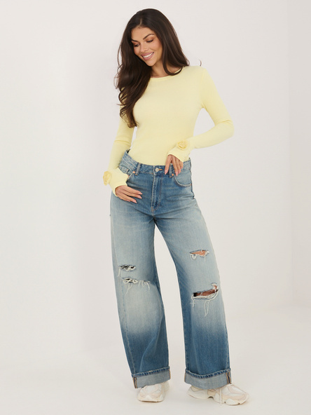 Jasnożółta prążkowana bluzka z dziurami na kciuki RUE PARIS