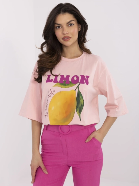 Hurt Jasnoróżowy damski t-shirt z napisem Limoncello