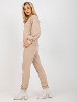 Hurt Beżowy komplet casualowy z bluzą z szerokim rękawem