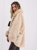 Light beige coat made of eco-fur with a zipper.