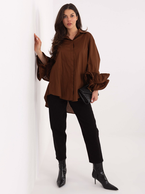 Brązowa bawełniana koszula z falbanami przy rękawach
