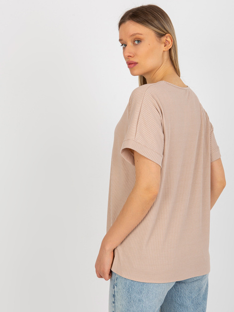 Hurtownia Beżowa prążkowana bluzka oversize z misiem