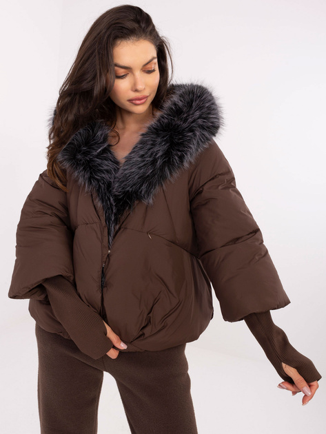 Brązowa puchowa kurtka z odpinanymi ściągaczami