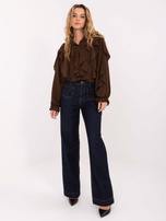 Brązowa rozpinana koszula z żabotem 