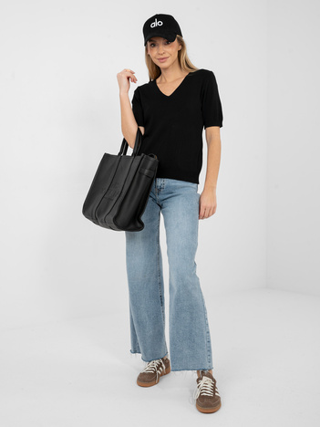 Czarny klasyczny sweter z krótkim rękawem