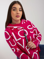Hurt Fuksjowa damska bluza plus size z nadrukiem i kapturem 