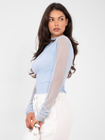 Jasnoniebieska bluzka z przezroczystymi rękawami