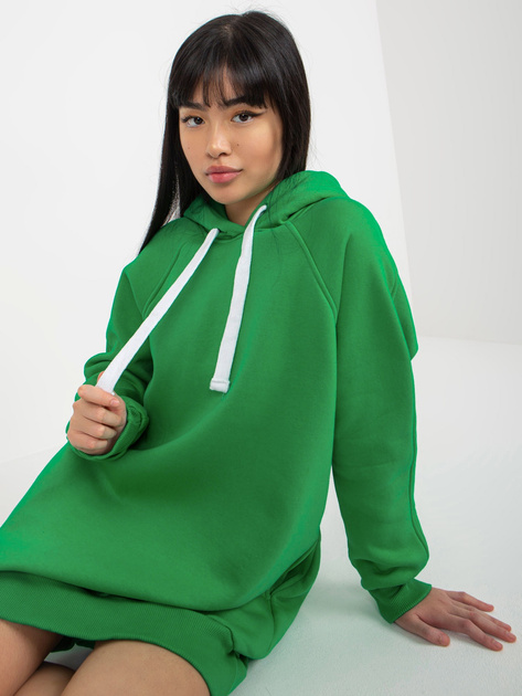 Hurt Zielona długa dresowa bluza basic z kieszeniami