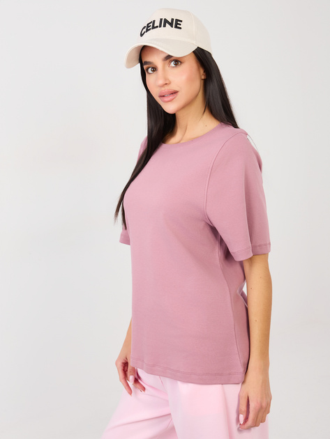 Brudnoróżowy damski t-shirt basic z bawełny RUE PARIS