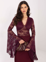 Burgundowa bluzka z rękawem typu dzwon