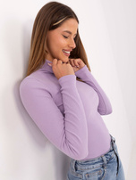 Liliowa dopasowana bluzka basic z golfem Elisee RUE PARIS