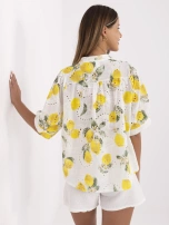 Ecru-żółta ażurowa koszula z krótkim rękawem 