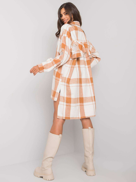 Camelowo-ecru długa koszula w kratę Amerie