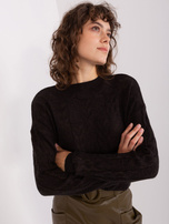 Hurt Czarny damski sweter w warkocze z długim rękawem