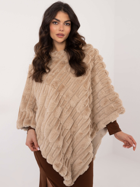 Hurtownia Beżowe ciepłe poncho z eko futra