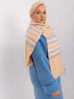 Hurt Brzoskwiniowo-szary elegancki szal w kratę