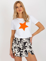 Hurt Biało-pomarańczowy damski t-shirt basic z nadrukiem