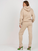 Hurt Beżowy damski komplet dresowy z bluzą z kapturem 