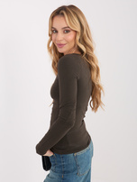Czekoladowa bluzka basic z długim rękawem