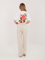 Jasnobeżowe garniturowe spodnie z wysokim stanem RUE PARIS 