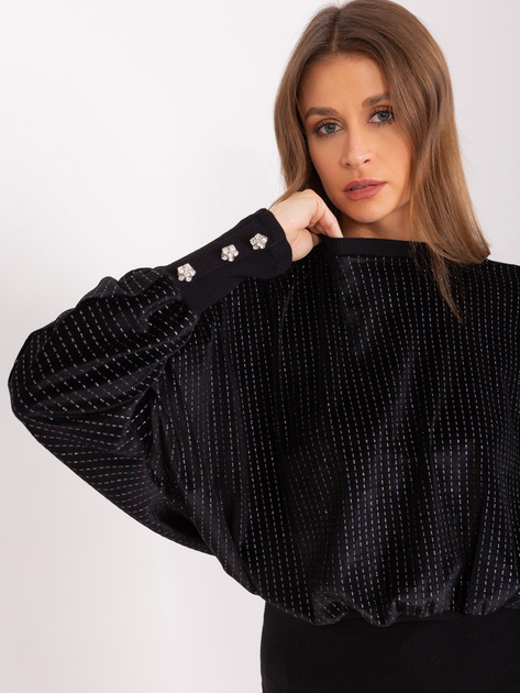 Hurtownia Czarna bluzka wizytowa z długim rękawem RUE PARIS