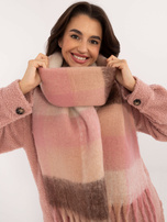 Hurt Brudnoróżowo-brązowy ciepły szal w kratę