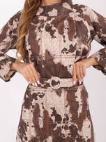 Khaki-jasnobeżowa zamszowa spódnica z printem