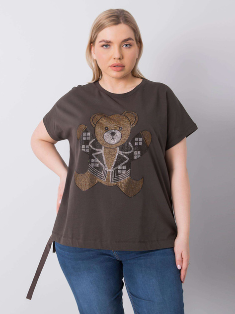 Ciemna khaki bluzka plus size z aplikacją Marlene
