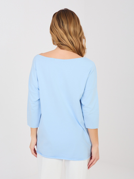 Pastelowa niebieska damska bluzka basic z rękawem 3/4 RUE PARIS