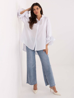 White long shirt with a collar.