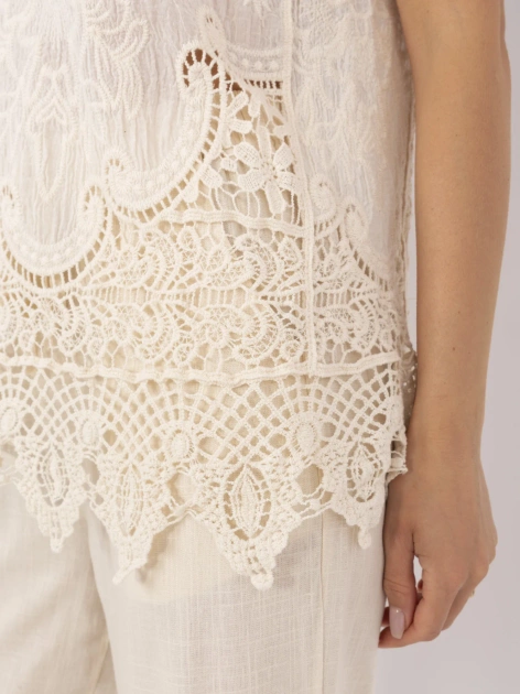 Beżowa ażurowa bluzka z bawełny