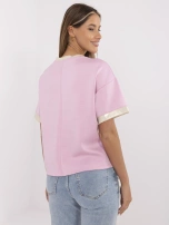 Różowa casualowa bluzka z krótkim rękawem