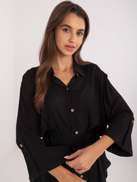 Hurt Czarna rozpinana koszula oversize z rękawem 3/4