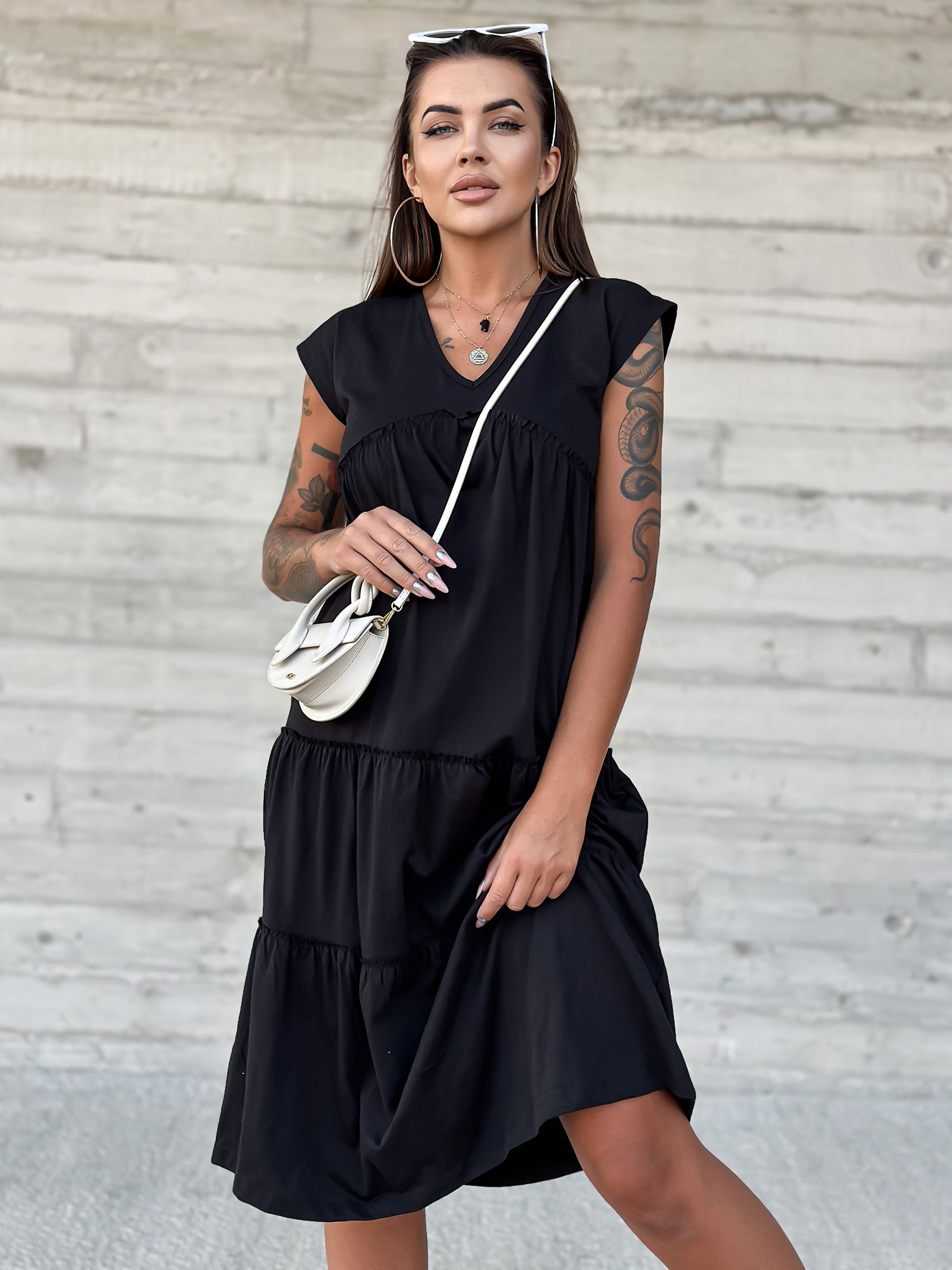 Wholesale Black Loose Dress with Ruffle MAYFLIES
