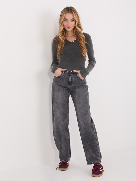 Grafitowa damska bluzka basic w prążek