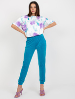 Hurt Ecru-niebieski komplet welurowy z nadrukiem RUE PARIS