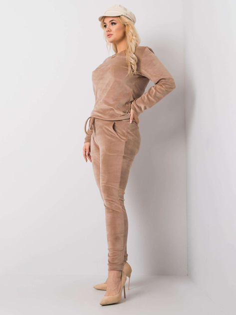 Beżowy welurowy komplet plus size Jeanne