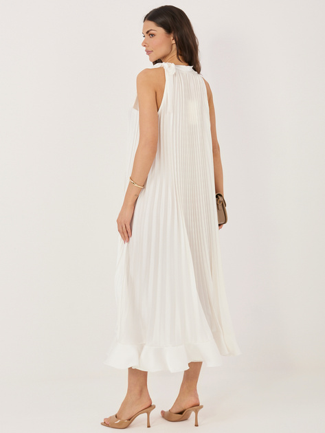 Ecru koktajlowa sukienka z wiązaniem na ramieniu RUE PARIS