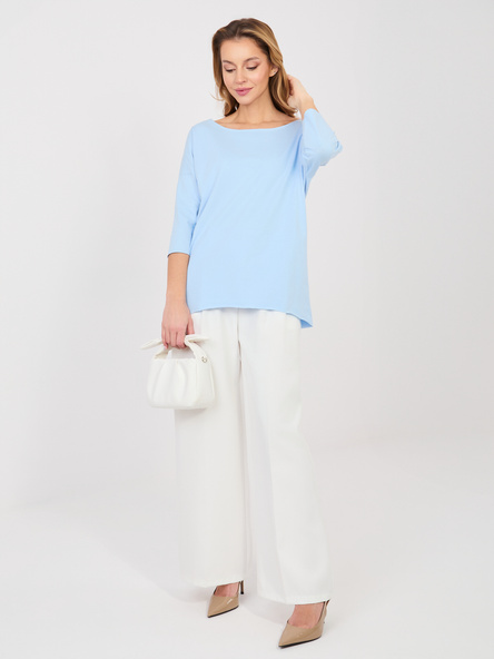 Pastelowa niebieska damska bluzka basic z rękawem 3/4 RUE PARIS