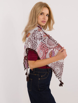 Hurt Ciemnobrązowo-czerwona chusta z frędzlami