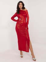 Hurt Czerwona długa sukienka wieczorowa z połyskiem