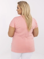 Brzoskwiniowa bluzka plus size z białą wstawką 