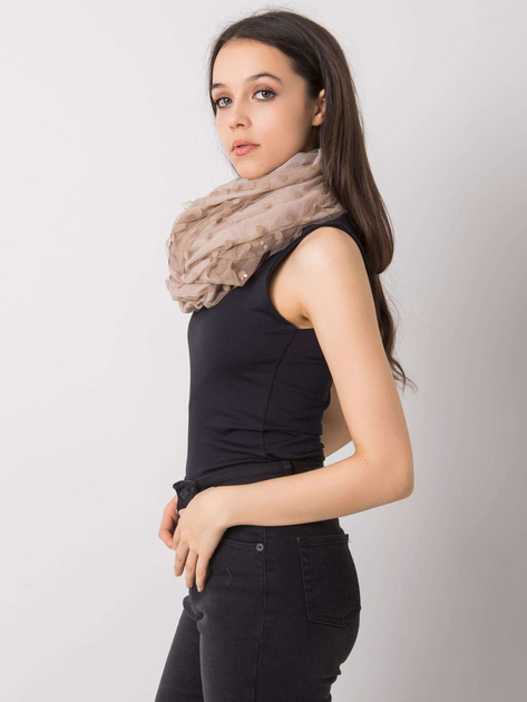 Ciemnobeżowa chusta w grochy