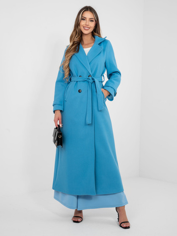 Niebieski dwurzędowy płaszcz z kieszeniami